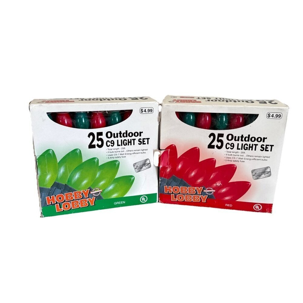 Vintage Christmas 25 Outdoor C9 String Light Red Green Set Hobby Lobby 2 Sets